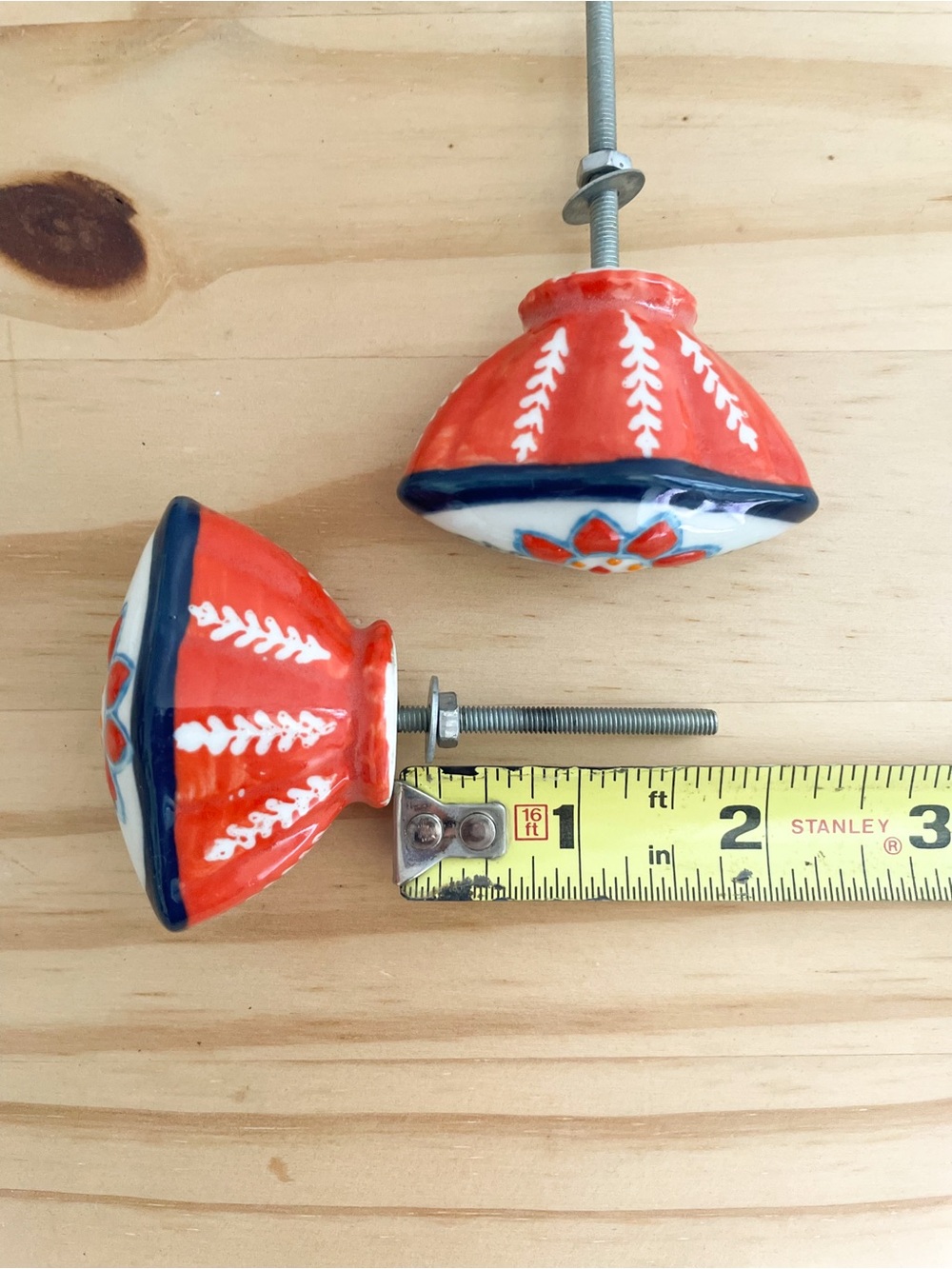 Handpainted Floral Ceramic Knobs Drawer Cabinet Pulls - blue, red, orange, white - Picture 7 of 13